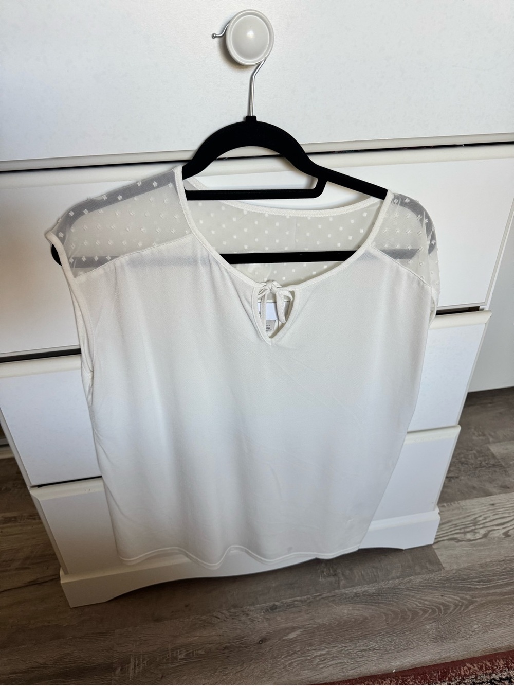 Nordstrom White Sheer Dot Yoke Tie-Front Camisole